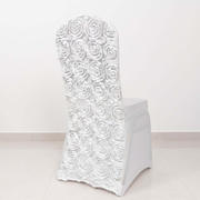 Satin Rosette Spandex Stretch Banquet Chair Cover White - Fitted Slip-On Slipcover for Weddings & Events