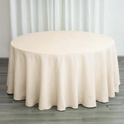 Beige Seamless Polyester Round Tablecloth 120" for 5 Foot Table With Floor-Length Drop