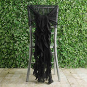 1 Set Chiffon Hoods Chair Sashes with Willow Ruffles Black - Graceful Decorative Accent