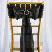 5 Pack Satin Chair Sashes 6"x106" Black - Reusable Chair Bows with Smooth Luxurious Finish for Weddings & Banquets