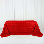 Satin Rectangle Tablecloth 90"x132" Red - Grandiose 3D Rosette Table Cover