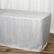 Fitted Polyester Rectangle Tablecloth 72"x30" Silver - Perfect for Standard Tables