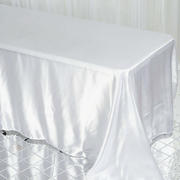 White Satin Seamless Rectangular Tablecloth 90"x132" for 6 Foot Table With Floor-Length Drop