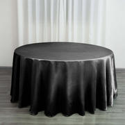 Satin Round Tablecloth 120" Black - Classy Seamless Table Cover for Weddings & Events