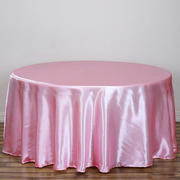 Pink Seamless Satin Round Tablecloth 120" for 5 Foot Table With Floor-Length Drop