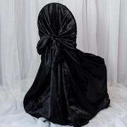 Satin Self-Tie Universal Chair Cover Black - Reusable Slip-On Slipcover for Folding, Dining, Banquet & Standard Size Chairs