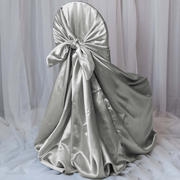 Satin Self-Tie Universal Chair Cover Silver - Reusable Slip-On Slipcover for Folding, Dining, Banquet & Standard Size Chairs