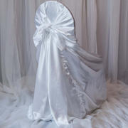 Satin Self-Tie Universal Chair Cover White - Reusable Slip-On Slipcover for Folding, Dining, Banquet & Standard Size Chairs