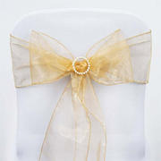 5 Pack Organza Chair Sashes 6"x108" Gold - Graceful Reusable Sheer Chair Bows for Weddings & Events