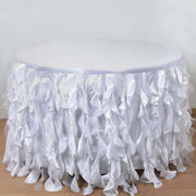Taffeta Table Skirt 21ft White Curly Willow Design for Stylish & Versatile Event Table Cover