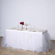 Tulle Table Skirt 14ft White - 4 Layer Pleated Tutu for Stylish & Soft Event Table Cover