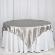 Satin Table Overlay 72"x72" Silver - Wrinkle Resistant & Smooth Table Topper