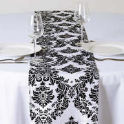 Taffeta Flocking Table Runner 12"x108" Black Damask - Sophisticated & Textured Table Decor for Events