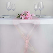10 Pack Sheer Organza Table Runners 14"x108" Pink - Lightweight Table Decor
