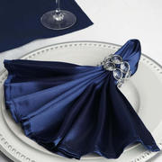 5 Pack Navy Blue Satin Cloth Napkins with Hemmed Edges, Reusable Dinner Napkins - 20"x20"