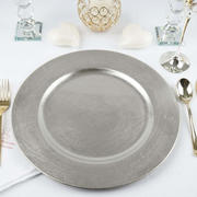6-Pack Acrylic Plastic Charger Plates 13" Round Metallic Silver - Dinner Charger Tableware