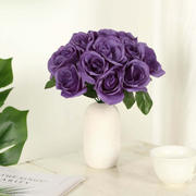 Purple Artificial Velvet-Like Fabric Rose Flower Bouquet Bush 12"