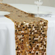 Sequin Table Runner 13"x108" Gold with Big Payette Design - Perfect for Glamorous Gatherings