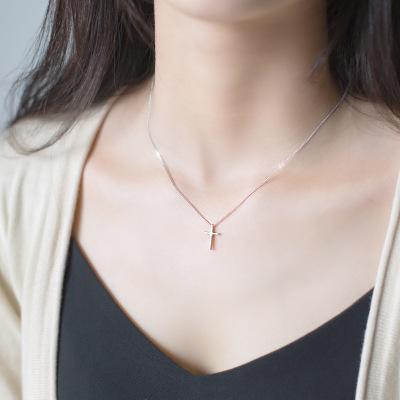 small cross necklace womens rose gold