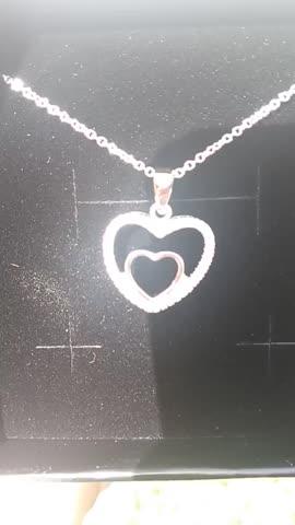 Amorette 18k White Gold Plated Double Heart Pendant Necklace with Pave CZ Crystals - Customer Photo From Sherry D.