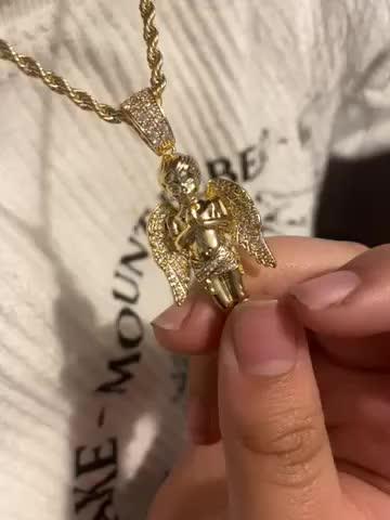 18k Gold-Plated 21mm AAA CZ Angel Pendant # Punk Rapper Chain - Customer Photo From Chris F.