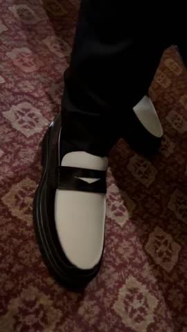 Adler Black/White Leather Lug Penny Loafers display picture 1