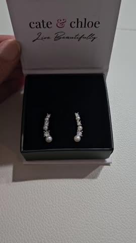 Juniper 18k White Gold Wrap Earrings with White Beads and Crystals - Customer Photo From Michelle G.