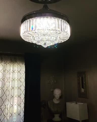 Chandelier Ceiling Fan with Crystal Lights and Retractable Blades 36 inch Chrome - Customer Photo From MICHAEL BURDICK