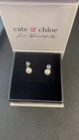 June "Radiant" 18k White Gold Pearl Drop Earrings with Swarovski Crystals - Customer Photo From Matt S.