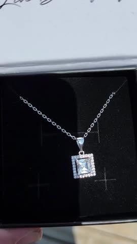 Ekatrina "Pure" 18k White Gold Plated Halo Pendant Necklace with Sparkling Square Cut Swarovski Crystal - Customer Photo From MamaJess