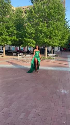 Holly Green Crystallized Corset High Slit Satin Gown - Customer Photo From kenishe griffin