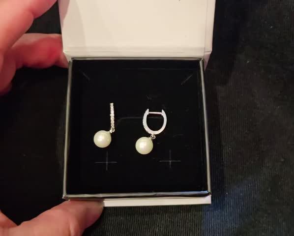 Daphne 18K White Gold Plated Simulated Diamond Pearl Drop Earrings - Customer Photo From CarolS 