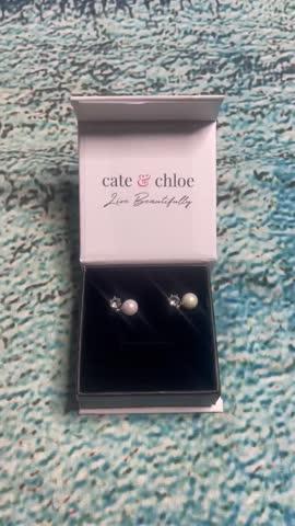 June "Radiant" 18k White Gold Pearl Drop Earrings with Swarovski Crystals - Customer Photo From Heather R.