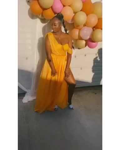 Back In Style Orange Silk Pleated Corset High Slit Maxi Dress - Customer Photo From Kayla Brown