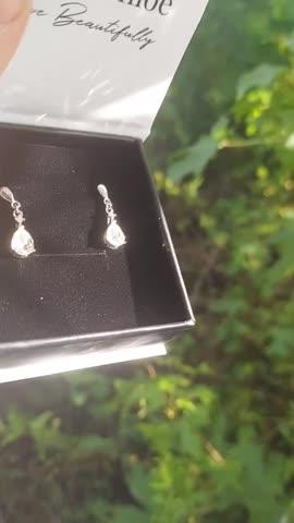 Zoey "Playful" 18K White Gold Drop Earrings with Swarovski Crystals - Customer Photo From Michelle J.