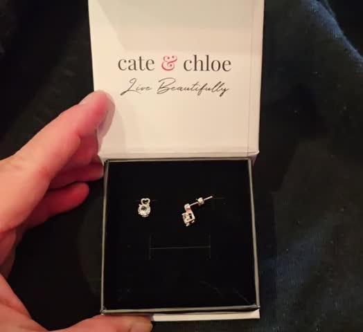 Marian 18k White Gold Heart Earrings with Round Cut Crystals - Customer Photo From CarolS 