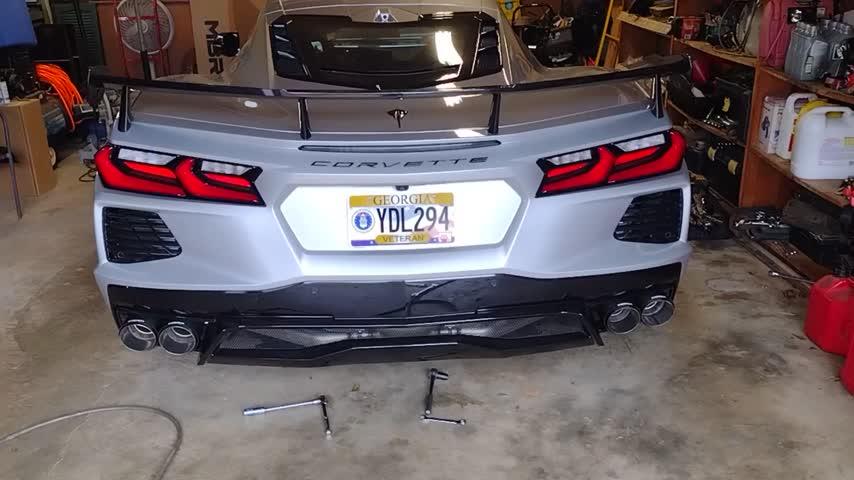 3" Cat-Back, Quad Split Rear, Chevrolet Corvette C8 2020 - 2022, T304 Stainless Steel, w/ Carbon Fiber Tips - Customer Photo From Danny Hart