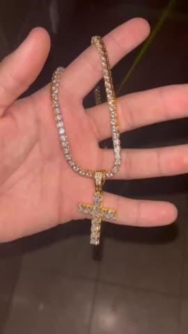 18k Gold-Plated CZ BlingBling Cross Hip Hop Pendant (With Chain) - Customer Photo From Isai 